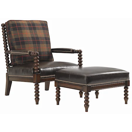 Edgewood Leather Upholstered Chair & Ottoman Combination